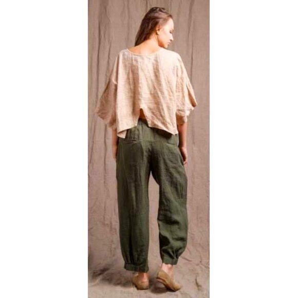 Yuvita Women's 100% Linen Sage Three-Quarter Sleeve Quotidian Top Pullover Shirt - Picture 6 of 11